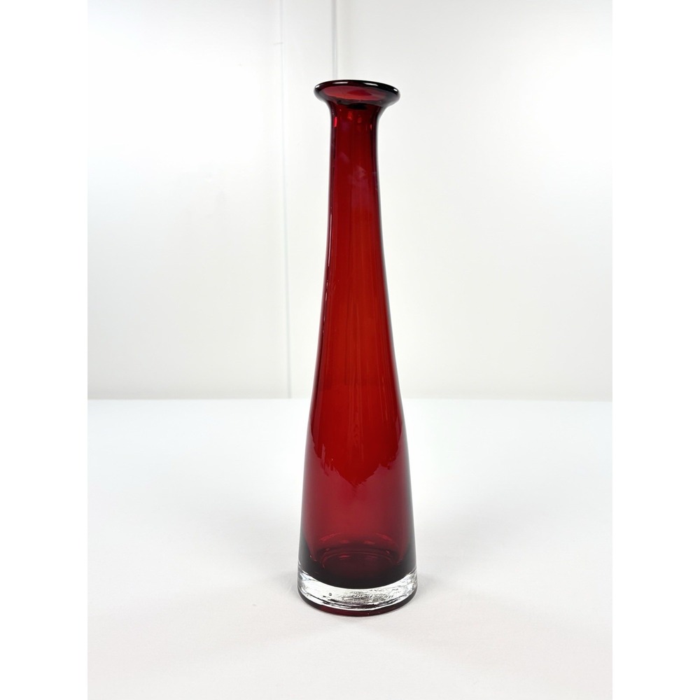 Pottery Barn Amari Saffron Red Glass Bud Vase Tall Stem Centerpiece Decor 14"